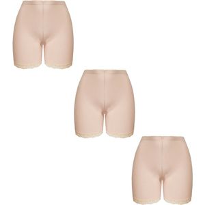 Dames boxershorts - fietsbroekje 3 pack lange pijp met kant M 36-38 Beige