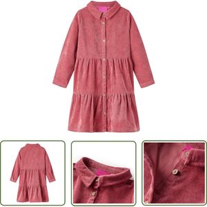 vidaXL Roze Jurk - Kinderjurk - Kinderjurk met lange mouwen ribfluweel 128 oudroze - Jurkje Meisje - Kinderkledij - Zomerjurk