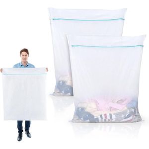 Waszakken - Groot 90 x 110 cm - Mesh Waszakjes XXL Wasmachine - Tas Wasnetten - met Rits - voor Jas Jurk - Beddengoed - Deken Laken - Quilt Tapijt - Gordijnen - Donsjack - Reisorganisator ( 2 Stuks )