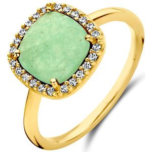 Ring Groen Agaat En Zirkonia Halo 14K Geelgoud