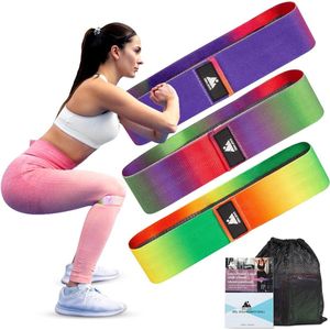 Set van 3 fitnessbanden weerstandsbanden voor thuis workouts met 3 verschillende weerstand niveaus