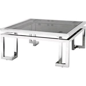 Coffee Table Alvin 100x100x45cm with Black Glass