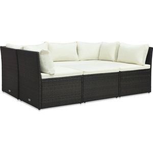 vidaXL Loungeset - 4-delig - Met kussens - Bruin Loungeset - Tuinset - Tuinmeubel - Lounge - Relaxen