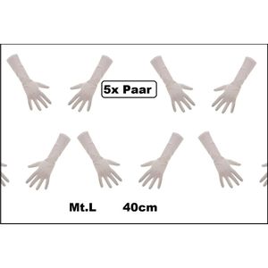 5x Paar handschoen lang wit mt.L - Sinterklaas feest Pieten handschoen winter gala prinses