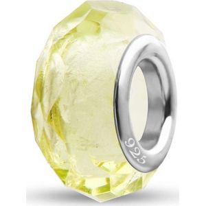 Quiges - 925 - Sterling - zilver - Glazen - Kraal - Bedels - Beads - Diamantgeslepen Geel - Past op je Pandora armband GZ149