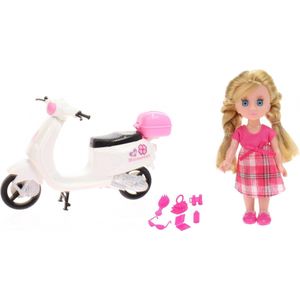 Johntoy Pop Lily Dolls - Scooter 15 Cm Wit/roze/blond 10-delig