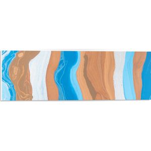 PVC Schuimplaat- Abstracte Banen Verf in Blauw, Bruin en Wit - 60x20 cm Foto op PVC Schuimplaat