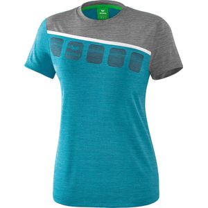 Erima Teamline 5-C T-Shirt Dames Oriental Blue Melange-Grijs Melange-Wit Maat 34