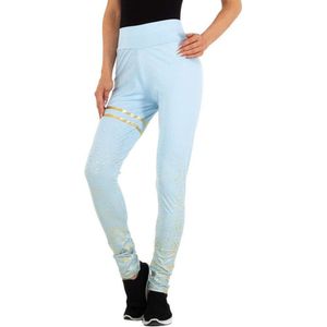 Legging lichtblauw goud glitter S/M