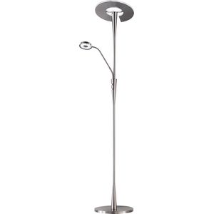 LED Vloerlamp - Trion Qubico - 34W + 5W - Aanpasbare Kleur - 2-lichts - Dimbaar - Rond - Mat Goud - Aluminium