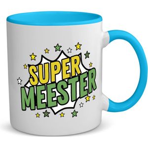 Akyol - super meester koffiemok - theemok - blauw - Meester - een meester - school - verjaardagscadeau - afscheidscadeau - kado - gift - 350 ML inhoud