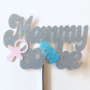 Taartdecoratie versiering| Taarttopper| Cake topper |Baby| Mommy To Be| Zilver glitter| Blauw roze 14 cm| karton