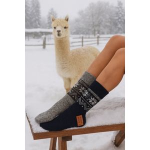 Alpaca Wollen Sokken - Winter kousen | Alpaca Sokken | Dames | Heren | unisex |grijstinten | 3 Paar | Alpaca Wol | Maat 39-42 | Heerlijk Warm en Rekbaar | Versiert met ijskristallen | wintersport