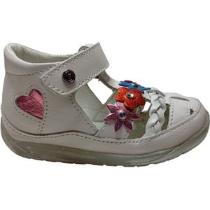 Falcotto - Moraga - Mt 20 - Velcro lederen gesloten sandalen - Wit - bloemen