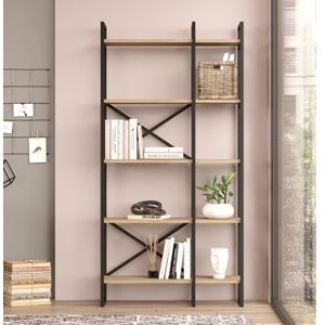 Boekenkast Vesanto schap 175x87,5x30 cm zwart en eikenkleurig [en.casa]