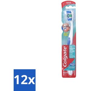 Colgate - Tandenborstel - 360 Whole Mouth Clean Medium - Wit/Blauw - 1 Tandenborstel - Voordeelverpakking - 12 stuks