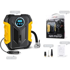 Huiselijk Geluk Draagbare Auto Luchtcompressor 120W 12V - Digitale Band Inflator met LED Licht - 150 PSI - Voor Auto, Motor en Fiets - Geel