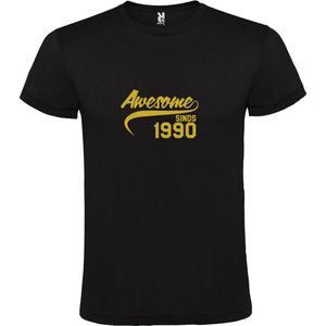 Zwart T-Shirt met “Awesome sinds 1990 “ Afbeelding Goud Size XS