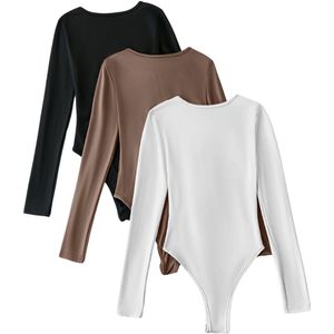 Bovista Bodysuit Dames - Jumpsuit - Corrigerend Ondergoed - Body plunge - Lingerie - Setje Vrouwen - 3 Pcs - Zwart/Wit/Khaki - Maat M