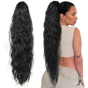 Allecto Plus - Paardenstaart haarstukje 66 cm lang met golvende krullen en trekkoord - Zwart - Ideaal voor dagelijks gebruik