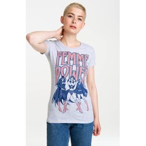 Logoshirt Vrouwen T-shirt Wonder Woman - DC Comics -Femme Power - Shirt met ronde hals van Logoshirt  - grijs gespikkeld