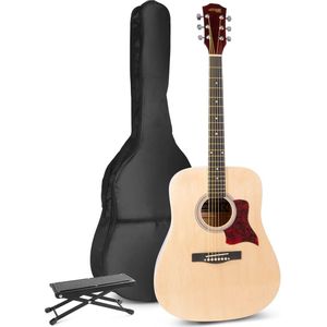 Akoestische gitaar voor beginners - MAX SoloJam Western gitaar - Incl. voetsteun, gitaar stemapparaat, gitaartas en 2x plectrum - Hout