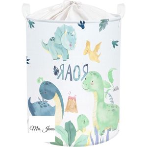 Mrs. Jones 45L vrijstaande dinosaurus baby wasmand met deksel opvouwbare grote kleding speelgoed mand opslag - groene dino 36 x 45 cm .