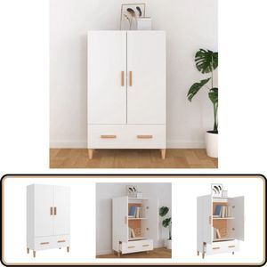 vidaXL Hoge kast 70x31x115 cm - Wit Hoge Kast - Kast Wit - Houtsoort - Bergruimte - Woonkamermeubilair