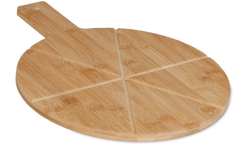 Relaxdays pizzaplank bamboe - Ø 30 cm - handvat - rond - pizza snijplank