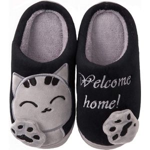 Geweo Pantoffels - Sloffen - Open Sloffen -Fluffy Slippers - Dicht Sloffen - Zwart - Maat 4041