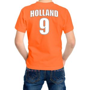Oranje supporter t-shirt - rugnummer 9 - Holland / Nederland fan shirt / kleding voor kinderen 134/140