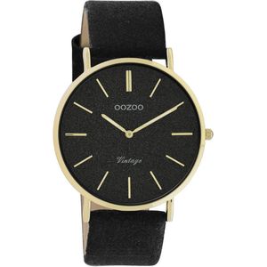 OOZOO Vintage series - goudkleurige horloge met zwarte leren band - C20164 - Ø40