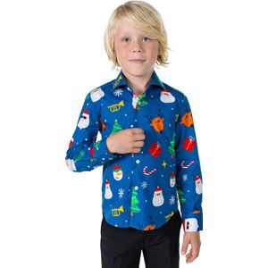 OppoSuits SHIRT LS Festivity Blue Boys - Kids Overhemd - Kerstshirt - Blauw - Maat 2 Jaar