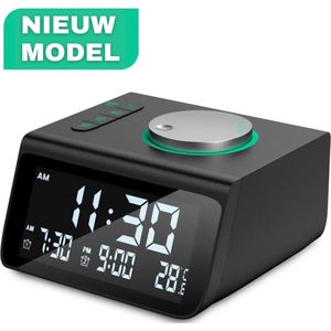 Edmondo Wekkerradio - Digitale Wekker - met Dimbaar Display, Temperatuur en Dual USB - Klokradio - Dubbel Alarm - Voor kinderen & Volwassenen - Inclusief 3 AAA Batterijenen Voor Onderweg - Zwart