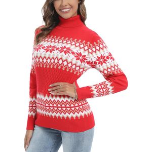 Dames kersttrui met rolkraag - Fijn gebreide Noorse trui voor comfortabele winterdagen