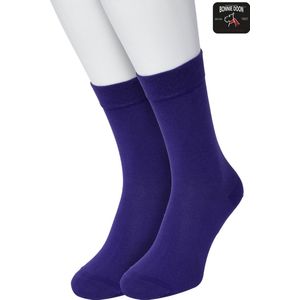 Bonnie Doon Basic Sokken Kinderen Donker Paars maat 31/34 - 2 paar - Unisex - Jongens en Meisjes - Basis Katoenen Sok - Kids - Gladde Naden - Brede Boord - Perfecte Pasvorm - 2-pack - Multipack - Effen - Donkerpaars - Dark Purple - OL7334012.206