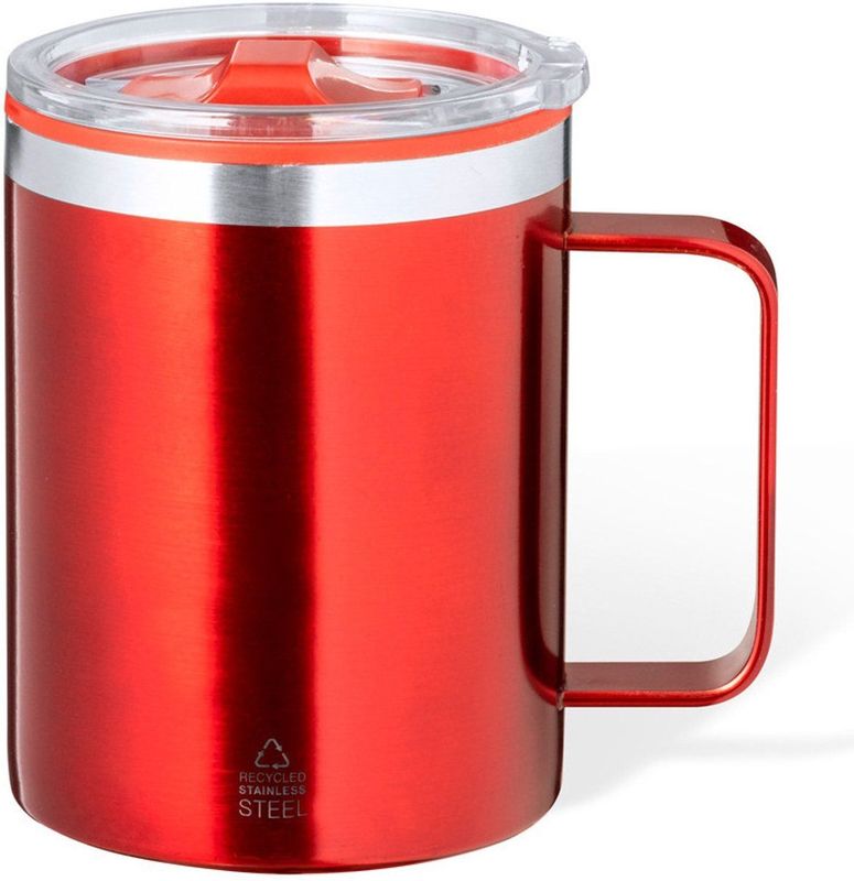 Benson Warmhoudbeker - thermos beker Barista - reis koffiebeker - RVS - rood - 400 ml - deksel