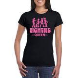 Bellatio Decorations Verkleed shirt voor dames - eighties queen - zwart/roze - jaren 80 - carnaval M