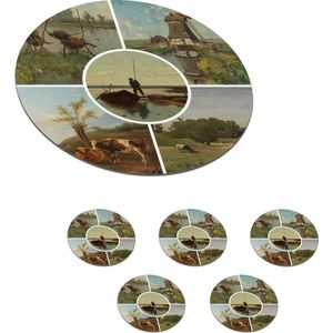 Onderzetters voor glazen - Rond - Kunst - Nederland - Collage - 10x10 cm - Glasonderzetters - 6 stuks