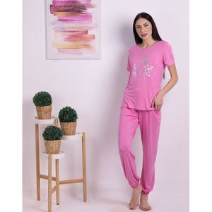 VANILLA - FlowerFace dames pyjama - Pyjamasets - Tweedelig - Viscose - Roze - 1520 - 3XL