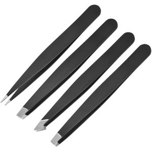 Pincetset - Professionele roestvrijstalen wenkbrauwpincet - Precieze verwijdering van gezichtshaar, splinters en ingegroeide haren (zwart)