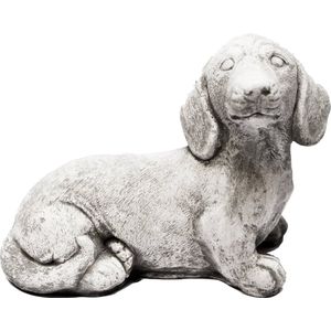 Tuinbeeld Hond Jonge Teckel (Wit/gepattineerd) -Hoogwaardige kwaliteit - Perfect voor binnen en buiten