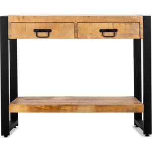 Sidetable Industrieel Mangohout en Staal - 120 cm x 35 cm x 76 cm - Side Table Industrieel Met Lades - Sidetable met lade Hout - Landelijk Hout - Wandtafel Sidetable - Haltafel - Smalle tafel - 120cm x 35cm x 76cm - Makkelijke installatie