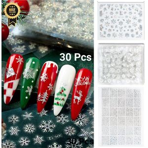 GUAPÀ® Nail Art Nagelstickers | Nagel Stickers Kerst | Nail Art 3D Stickers | Nagelstickers Kinderen | Zelfklevende Nagelstickers Zilver | Nail Art Stempel | 30 velletjes Kerst Nagel stickers Zilver
