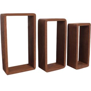 Set van 3 houten wandplanken, rechthoekige boekenrekken in donkerbruin, rustiek, woonaccessoires – afmetingen: 39 x 21 x 10 cm (h x l x b)