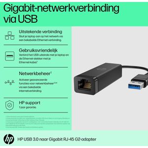 HP - USB 3.0-naar-Gigabit RJ45-adapter G2 - Gigabit-netwerkverbindingen via USB