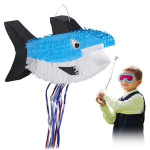 Relaxdays pinata haai - voor kinderen zonder inhoud - piniata verjaardag - blauw-wit