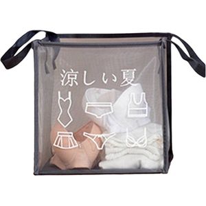 Transparante Wasmand met Dubbele Handvat Opvouwbare Vuile Wasmand Mand Wasmand Opbergbakken voor het Organiseren van Huis Kleding Handdoeken Speelgoed - Enkellaags Lichtgrijs Mesh Ademende wasmand - Klein
