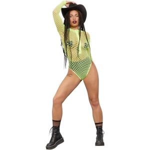 Fever - Bodystocking - Neon Geel - Lange Mouwen - Rits