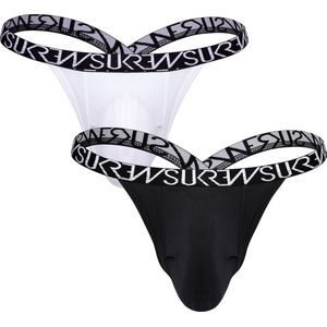 SUKREW Bubble Thong Multipack 1x Optic White + 1x Midnight Black - MAAT XS - Heren Ondergoed - String voor Man - Mannen Thong